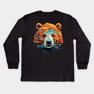 Grizzly Bear Animal Freedom World Wildlife Wonder Abstract Kids Long Sleeve T-Shirt